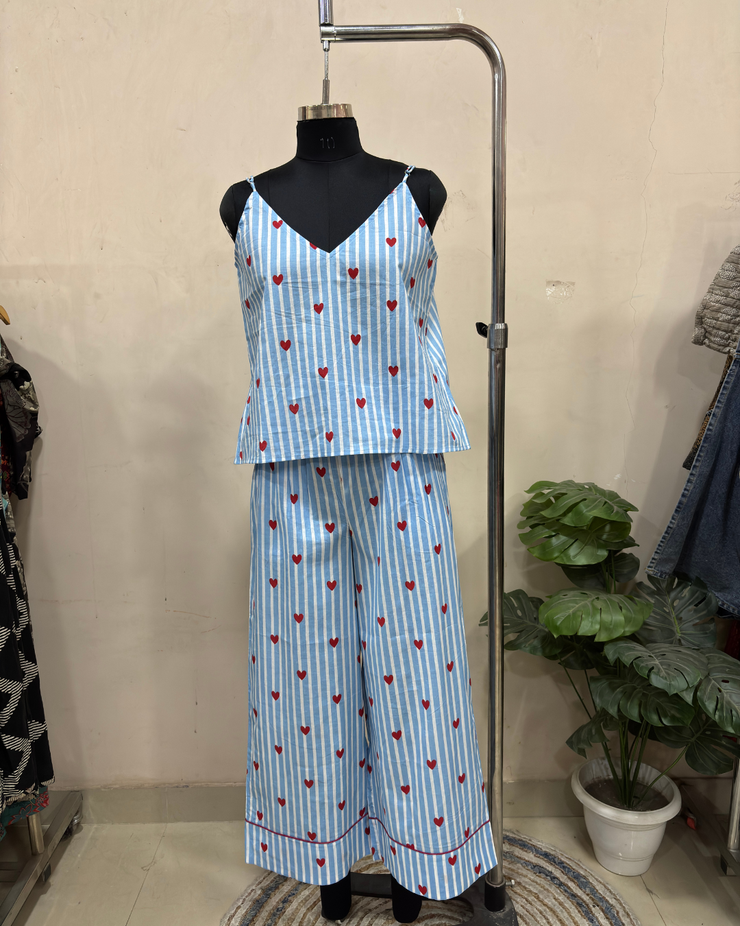 Sky Blue Heart Print Loungewear Set