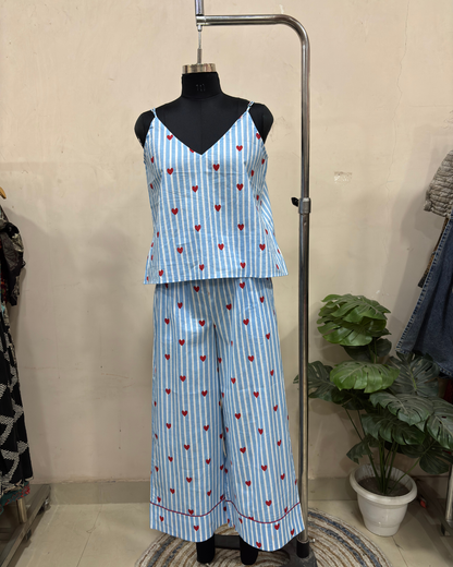 Sky Blue Heart Print Loungewear Set