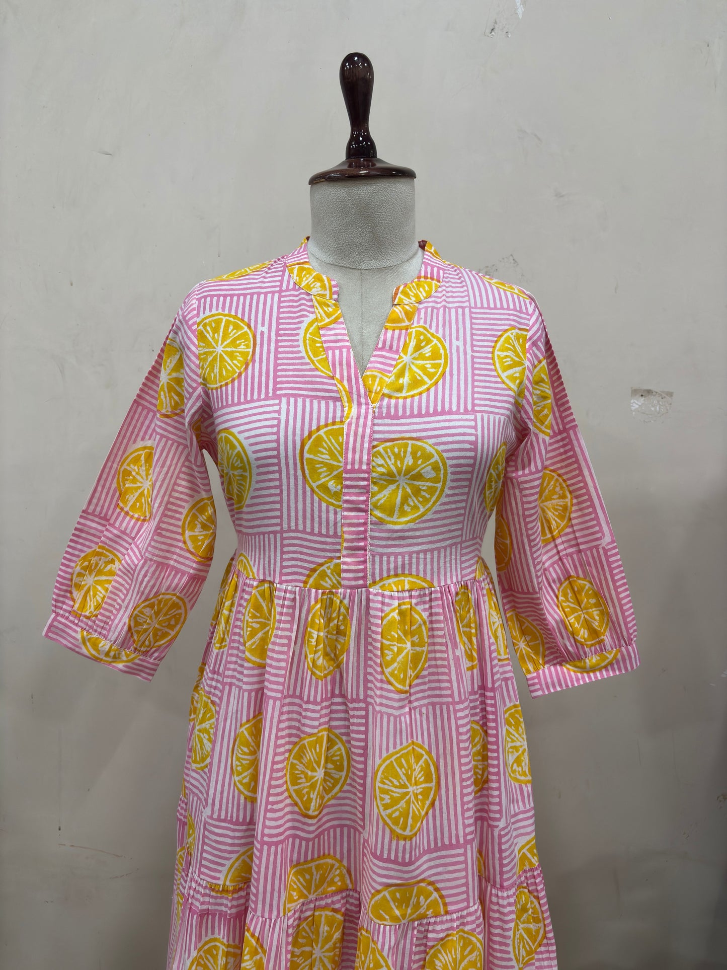 Elegant Lemon Print Tiered Maxi Dress