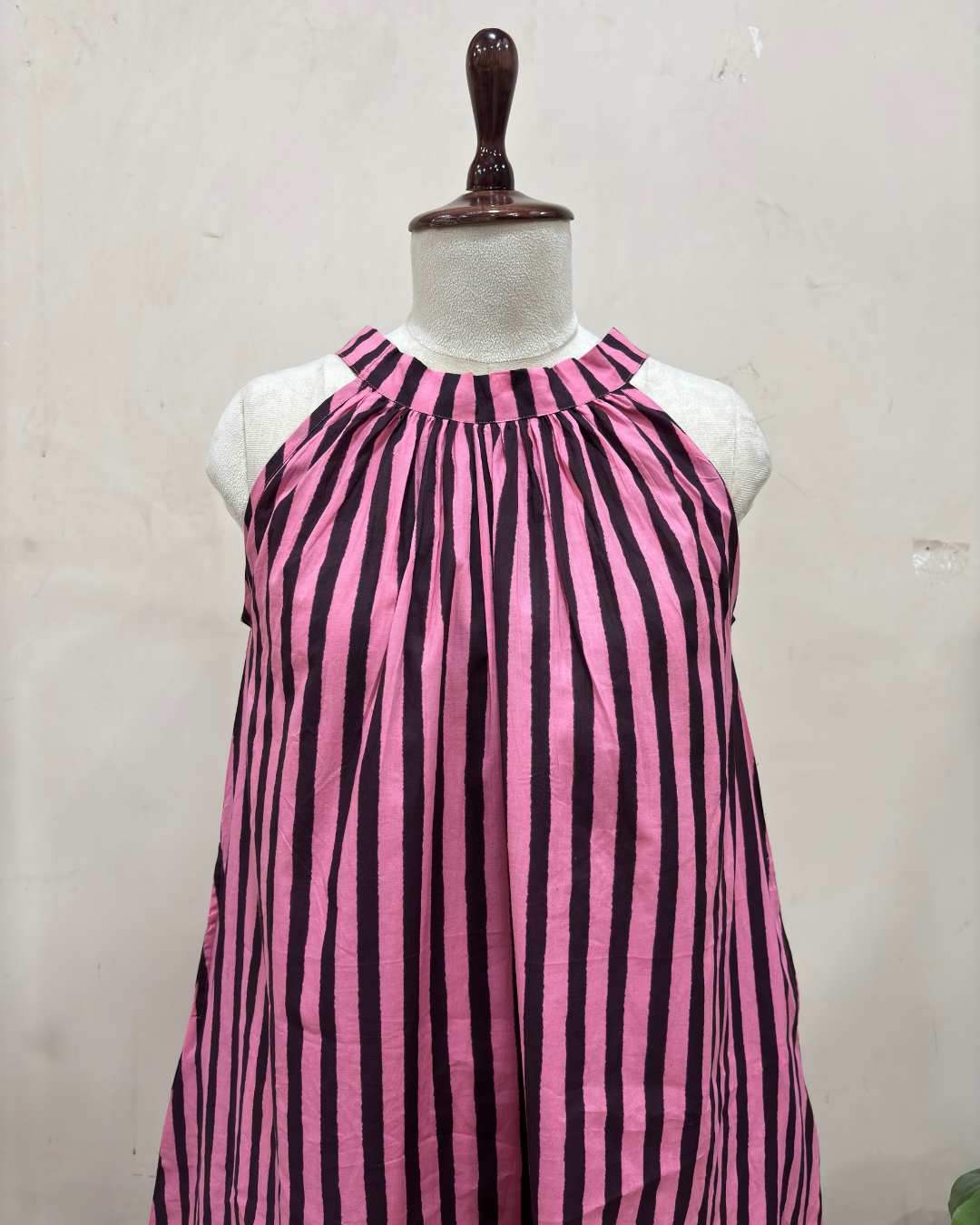 Pink Noir Striped Halter Neck Dress