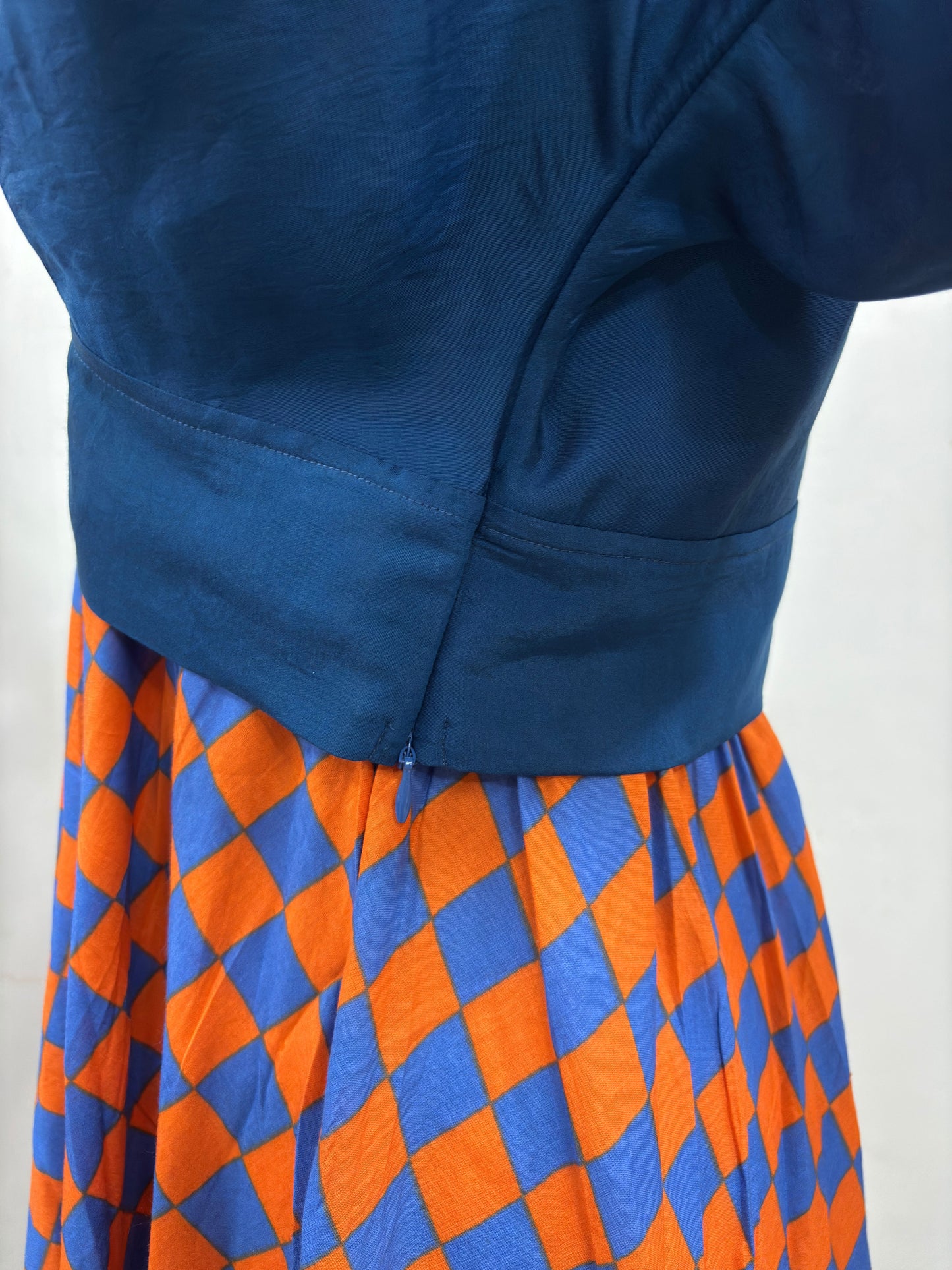 Rust & Blue Checkered Skirt Top Set