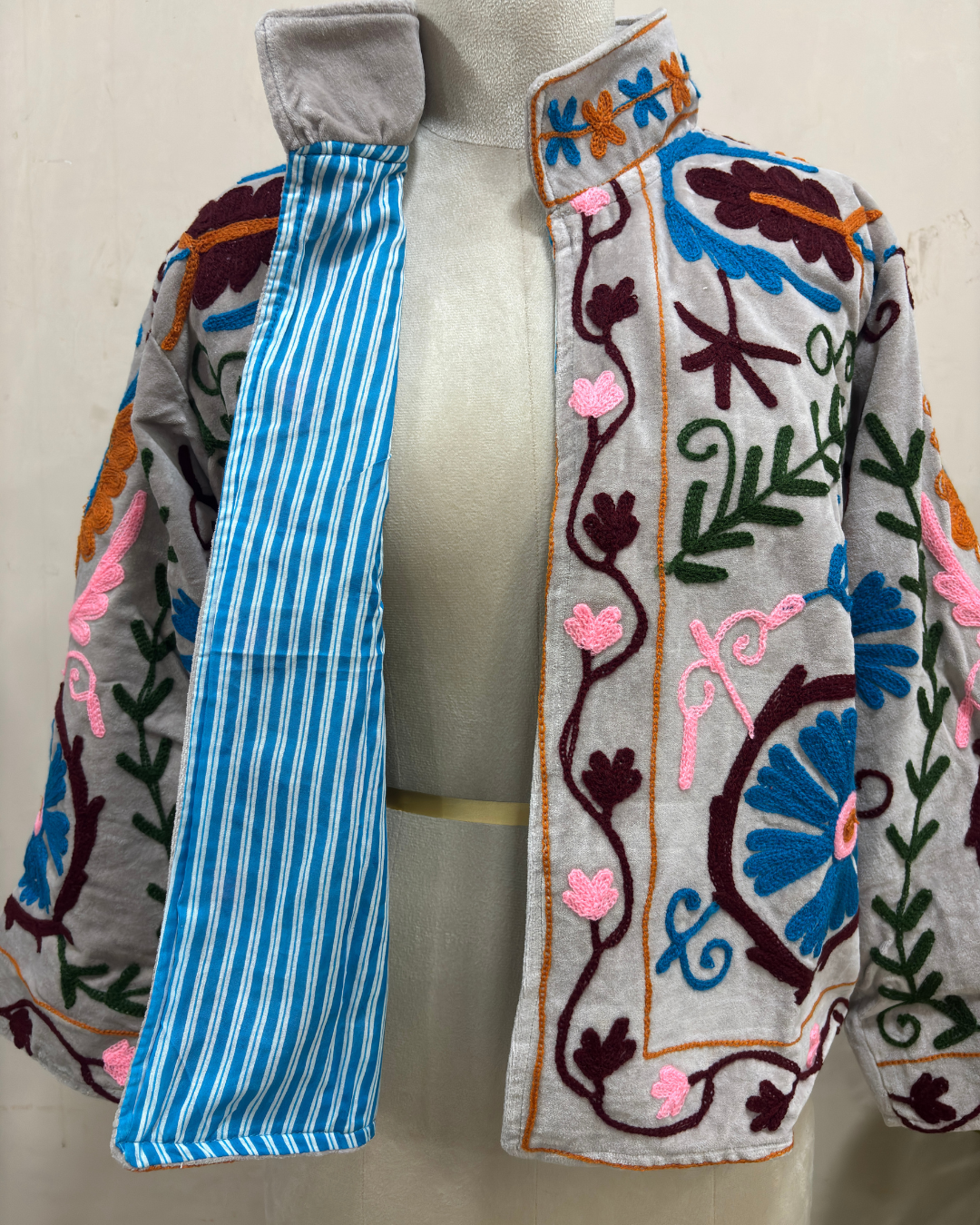 Mist Grey Floral Artisan Cotton Jacket