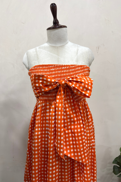 Orange Gingham Bow Dress