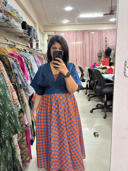 Rust & Blue Checkered Skirt Top Set