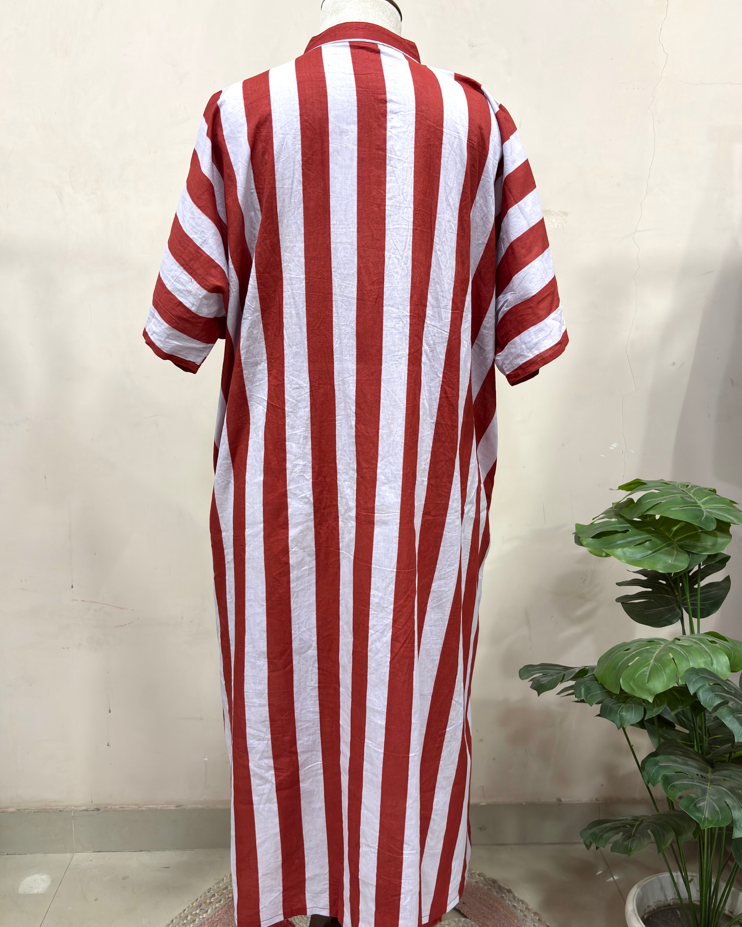 Red & White Striped Kaftan Dress