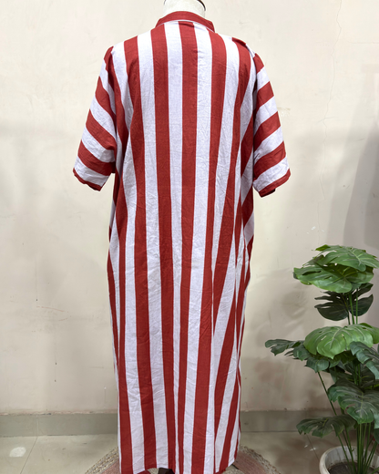 Red & White Striped Kaftan Dress