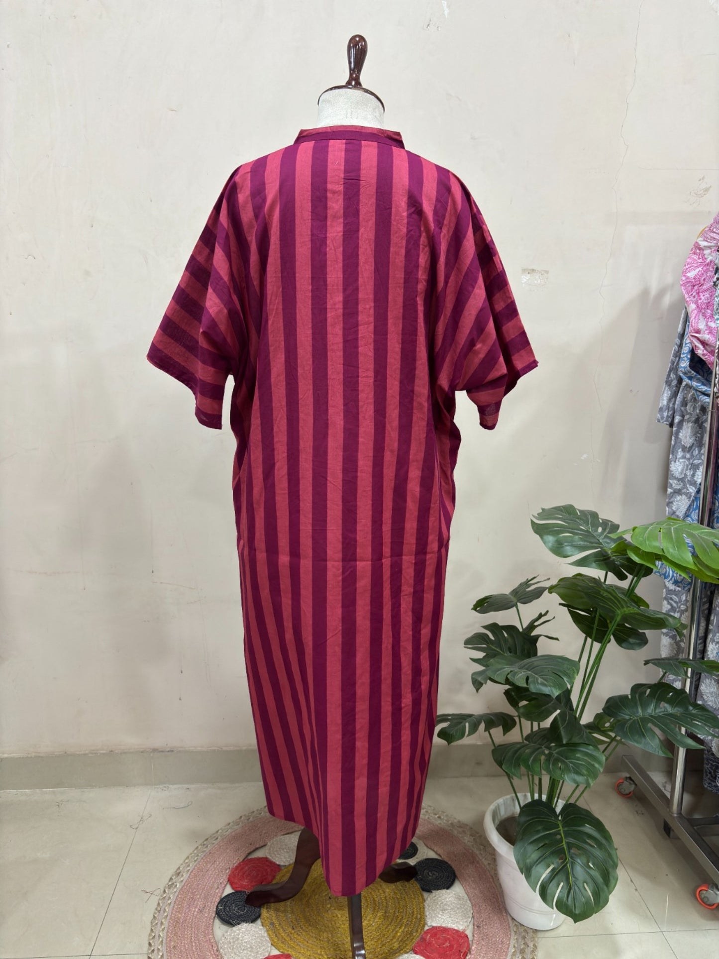 Maroon & Wine Striped Kaftan Dress
