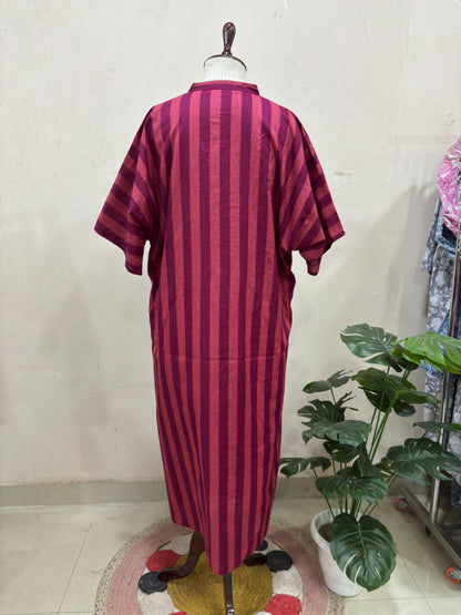 Maroon & Wine Striped Kaftan Dress