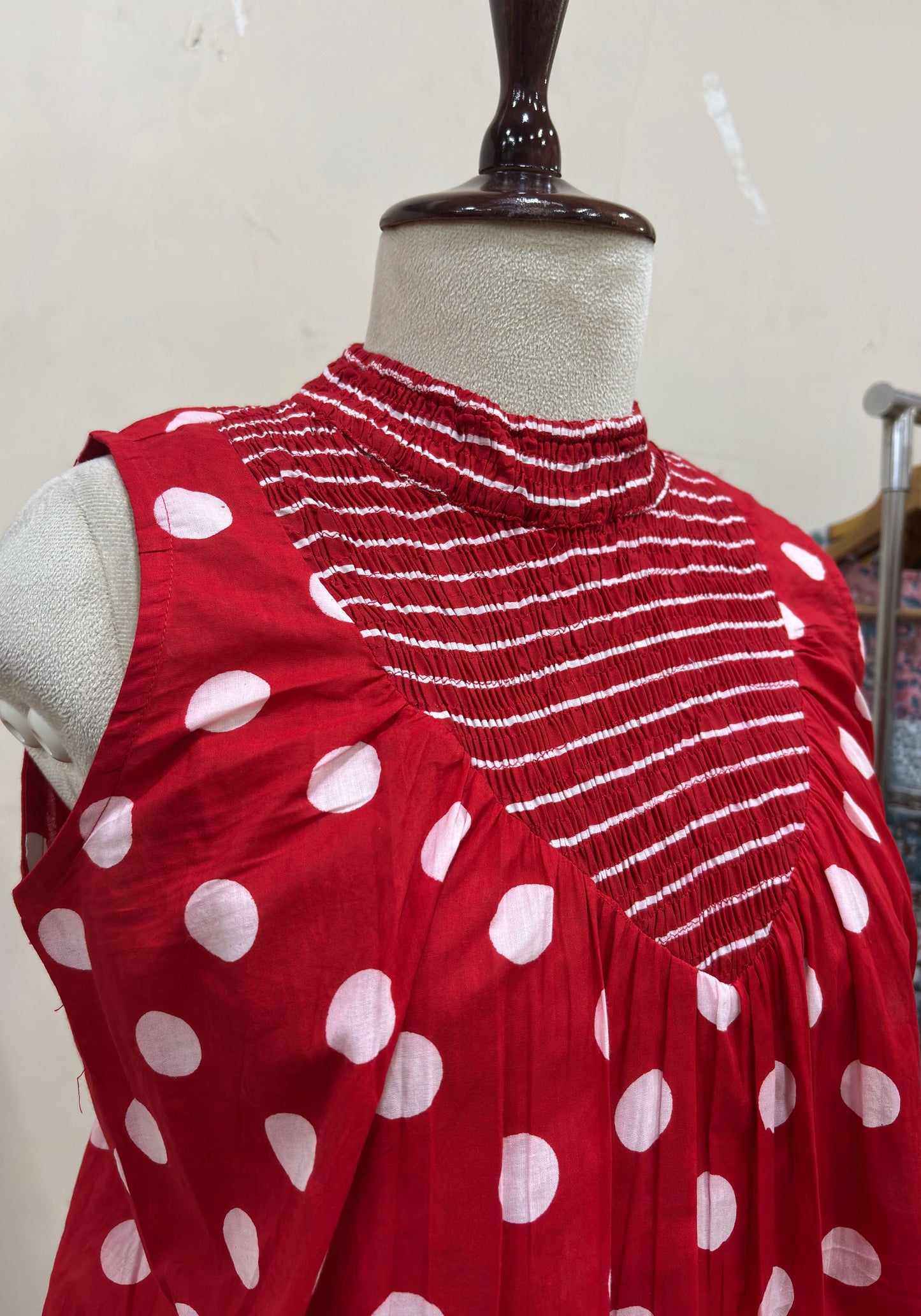 Red Polka Dot Shirred Top