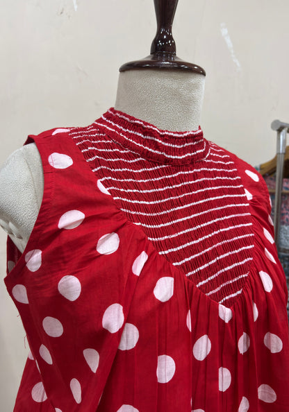 Red Polka Dot Shirred Top