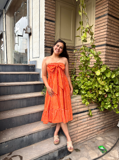 Orange Gingham Bow Dress