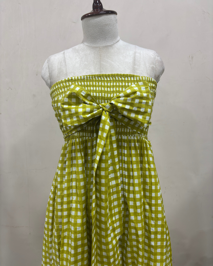 Lime Gingham Bow Dress