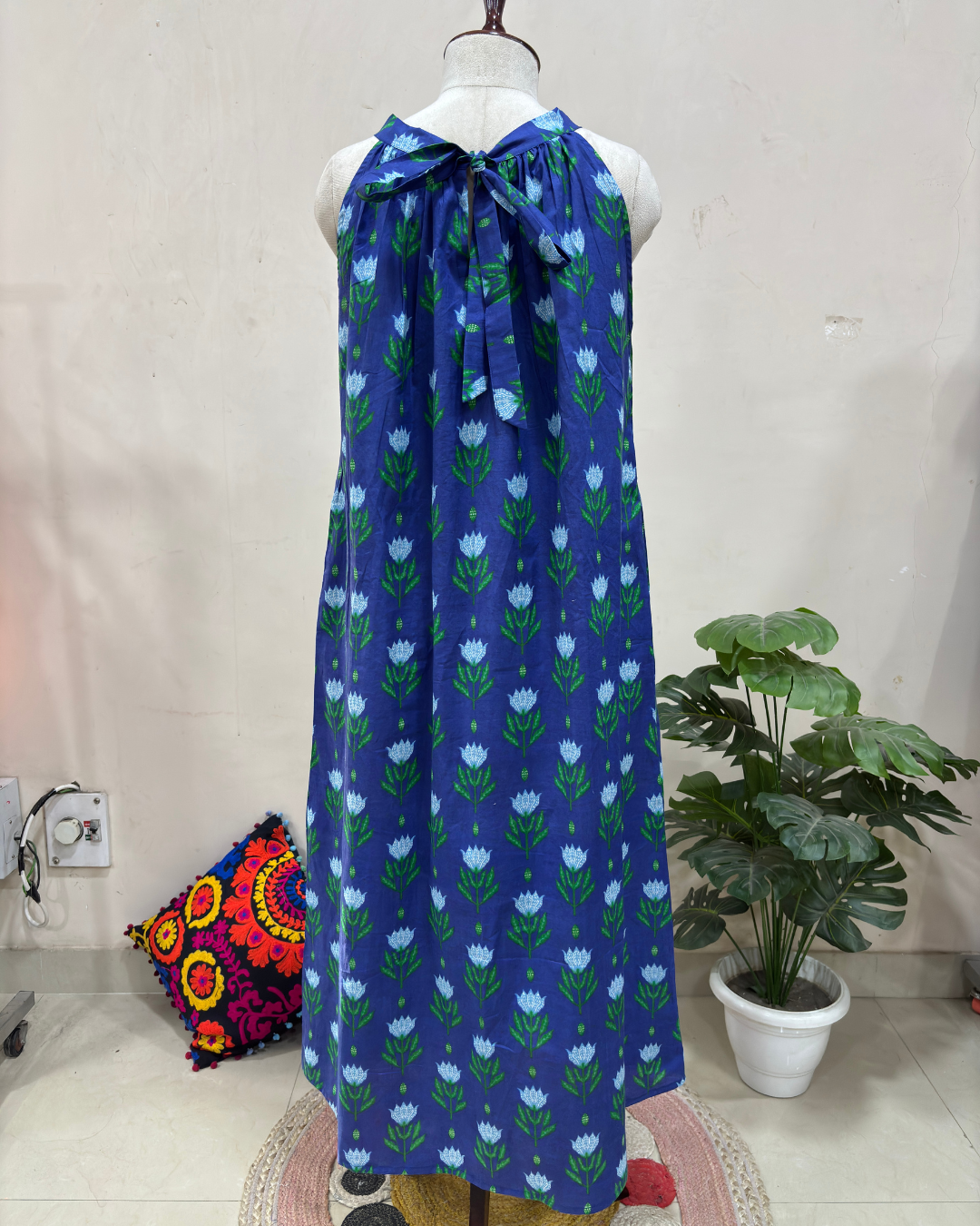 Indigo Tulip Halter Neck Flared Dress