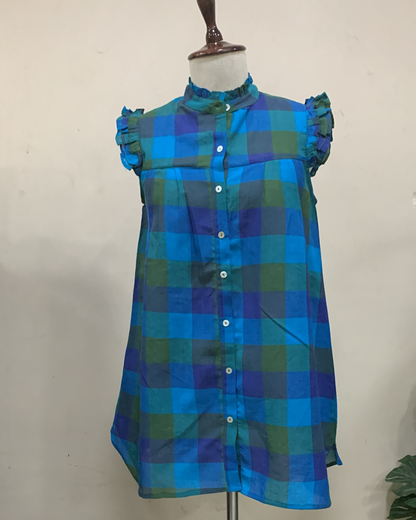 Ocean Tartan Ruffle Tunic Dress
