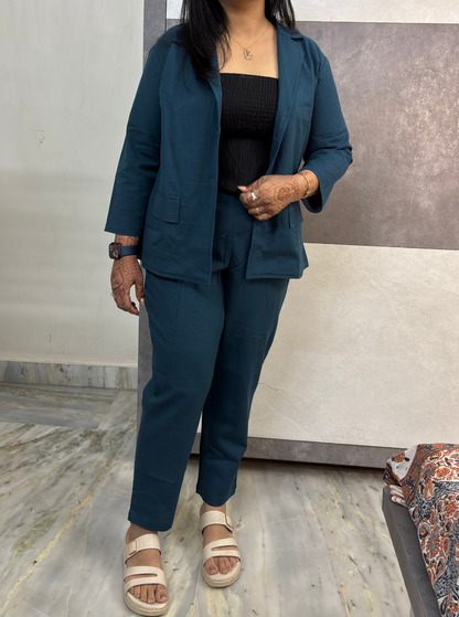 Teal Luxe Minimal Blazer Three Piece Set