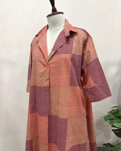 Checkered Patchwork Midi Dress