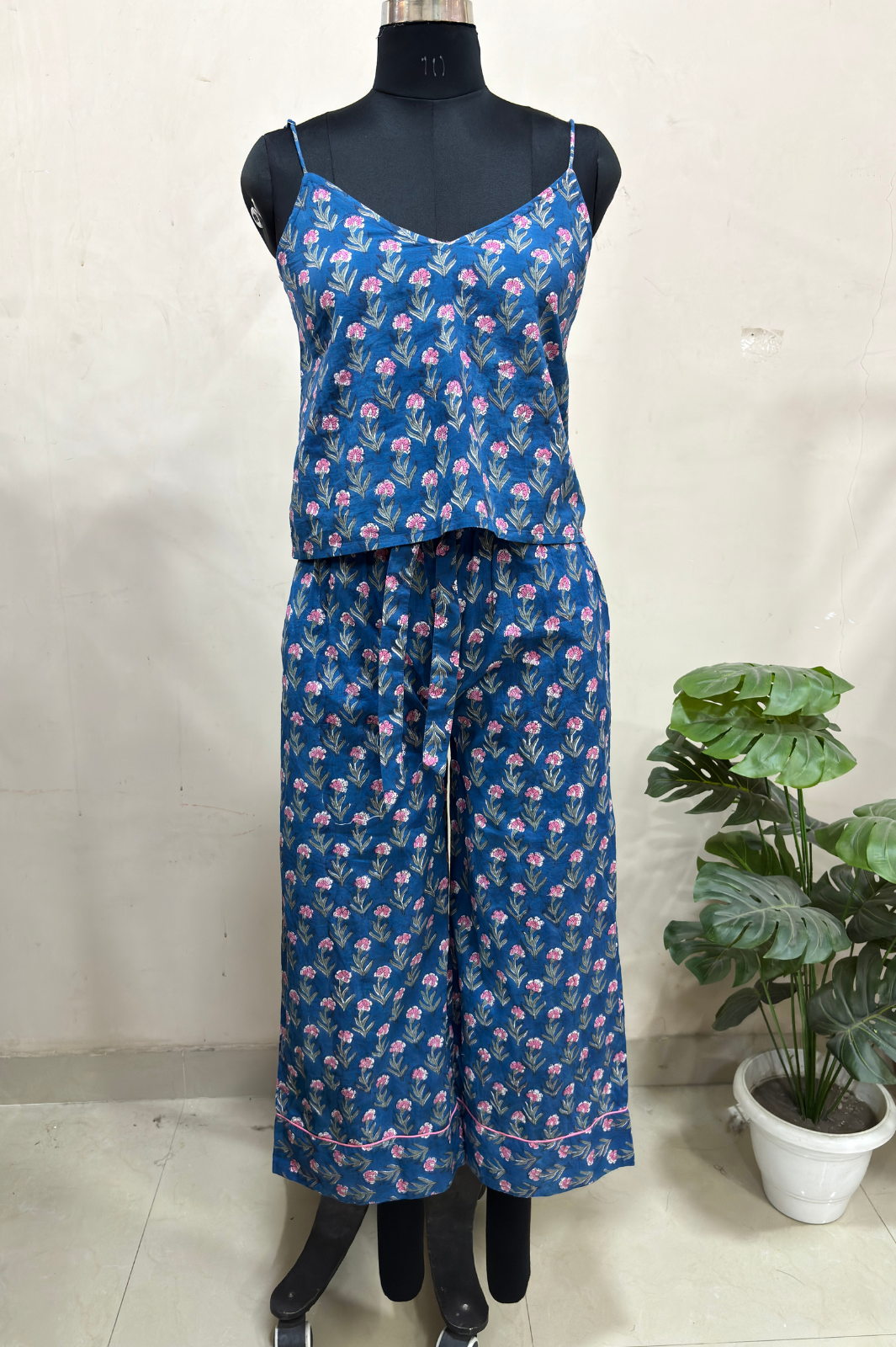 Dark Blue Floral Print Loungewear Set