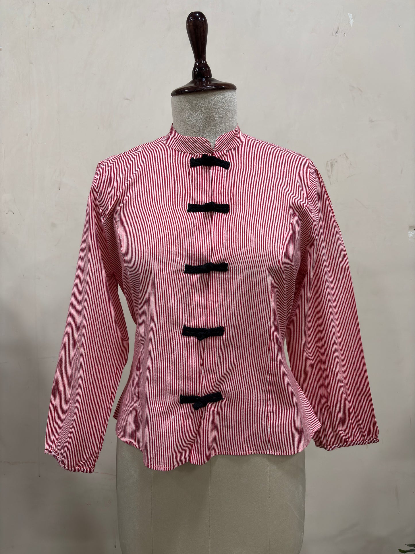 Crimson Stripe Button Top