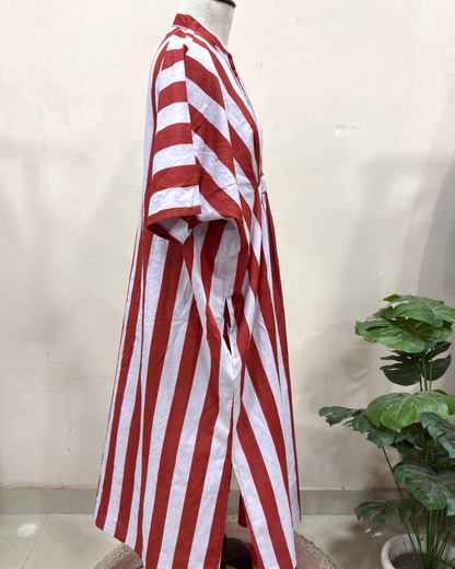 Red & White Striped Kaftan Dress