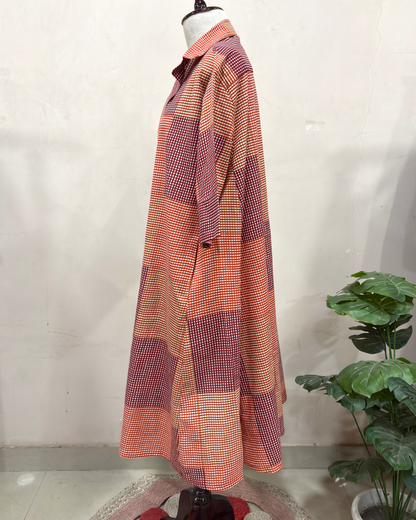 Checkered Patchwork Midi Dress