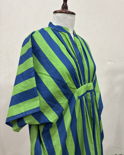 Green & Blue Striped Kaftan Dress