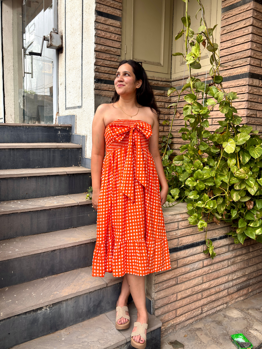 Orange Gingham Bow Dress