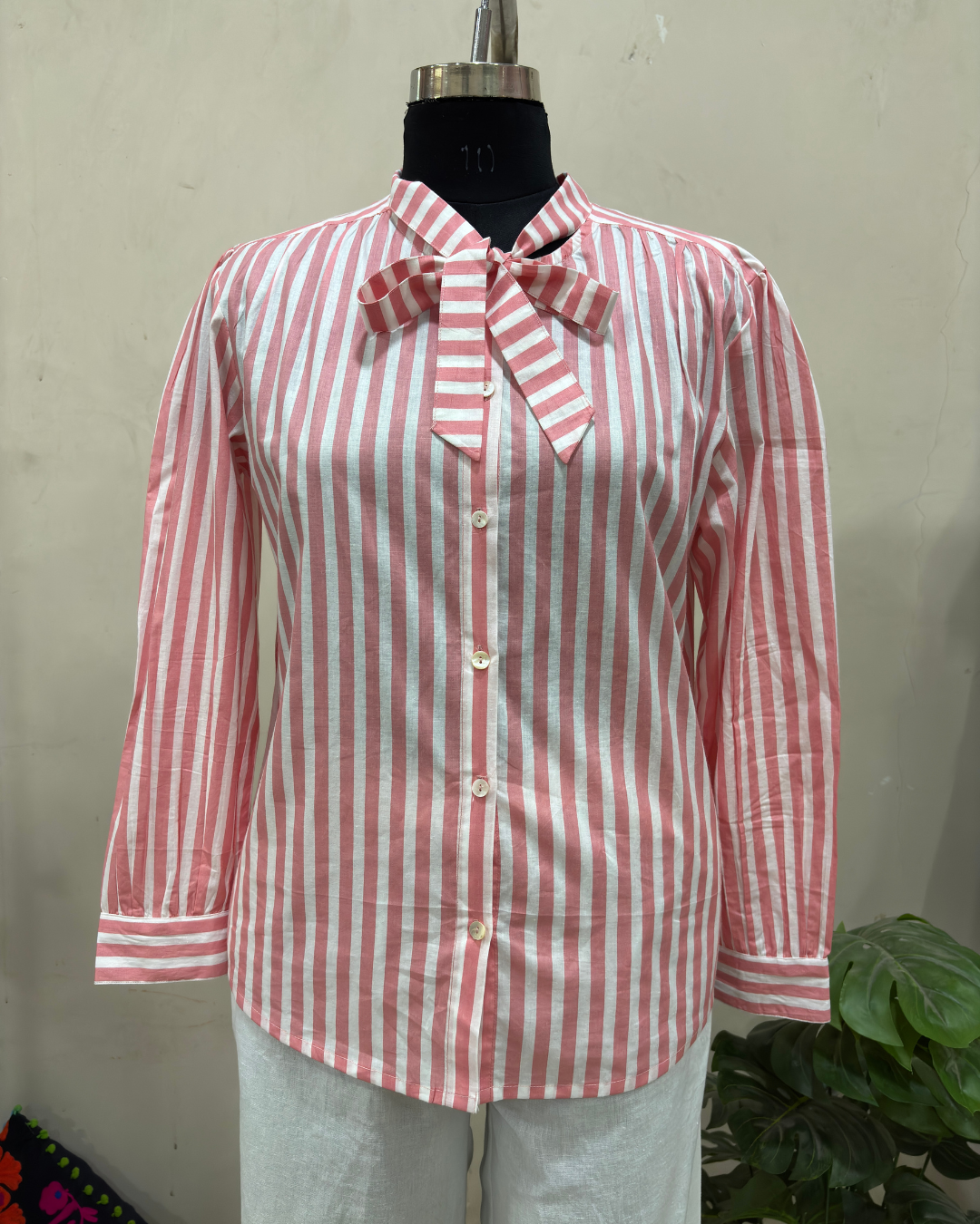 Blush Stripe Bow Collar Co-Ord Set