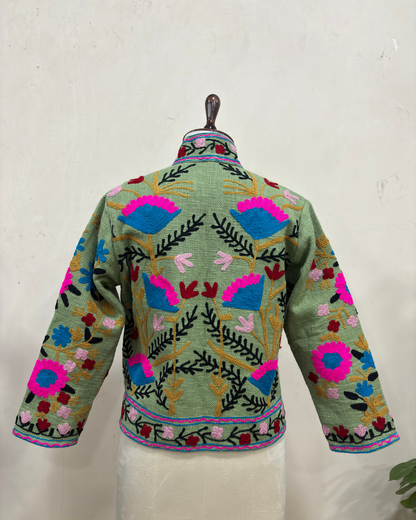 Sage Green Floral Embroidered Jacket