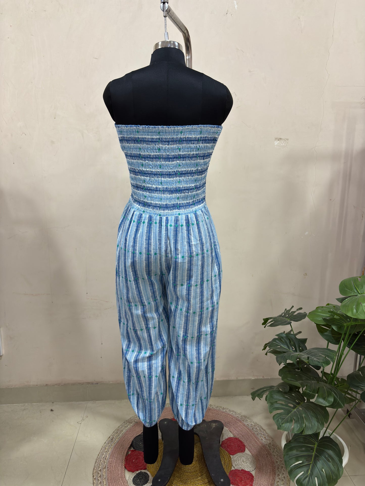 Sky Blue Smocked Jumpsuit