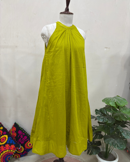 Lime Zest Halter Neck Flared Dress