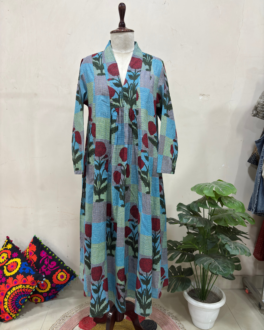 Azure Bloom Printed Maxi Dress