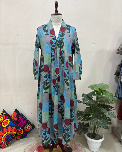 Azure Bloom Printed Maxi Dress