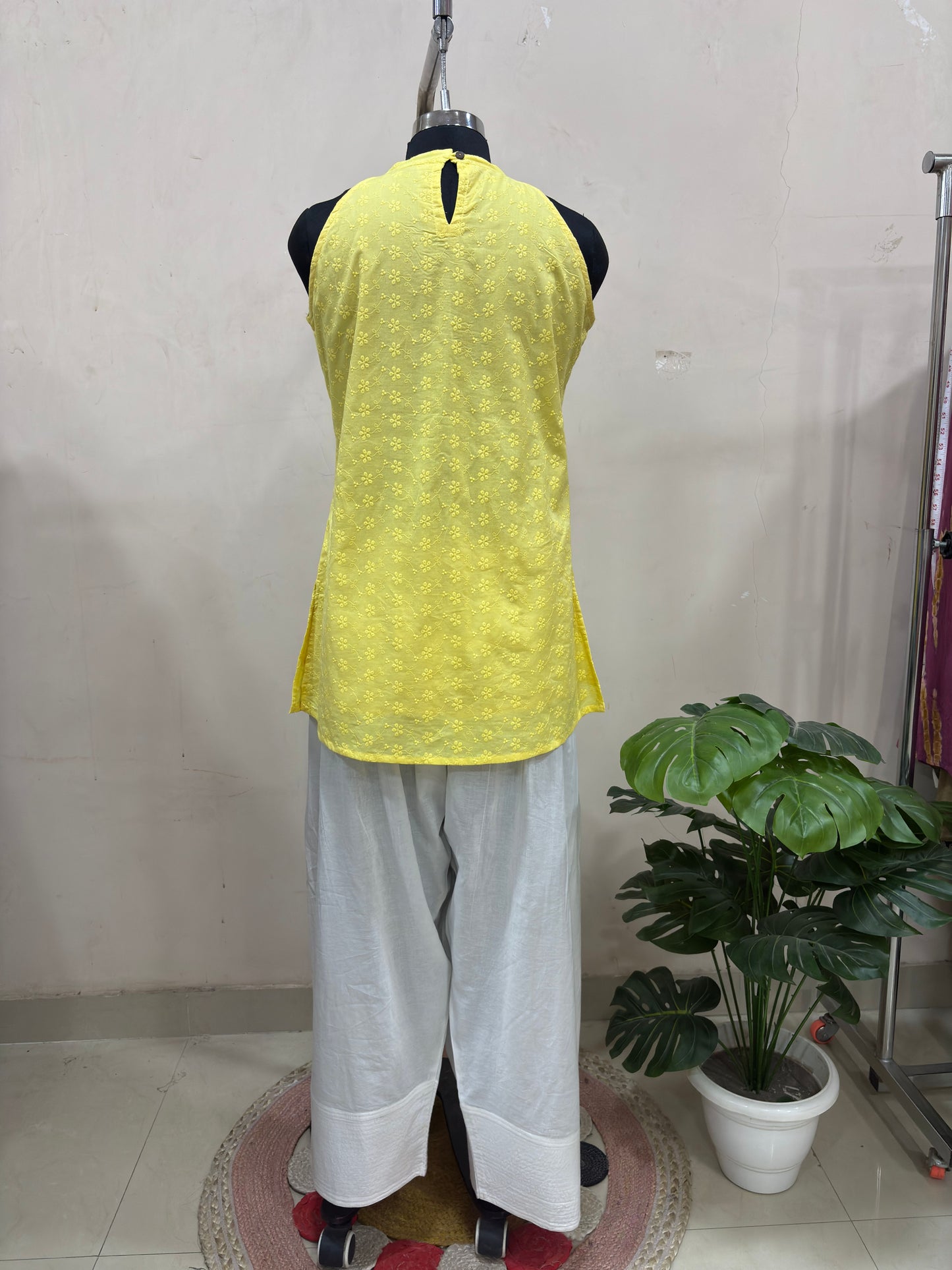 Yellow Embroidered Kurta with White Farshi Salwar