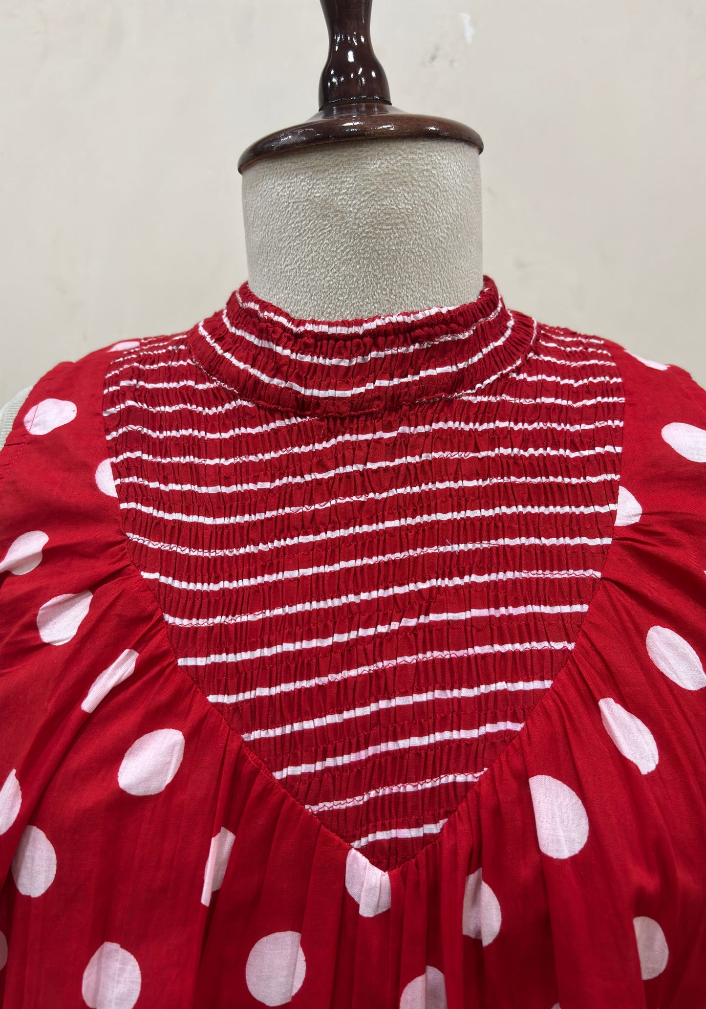 Red Polka Dot Shirred Top