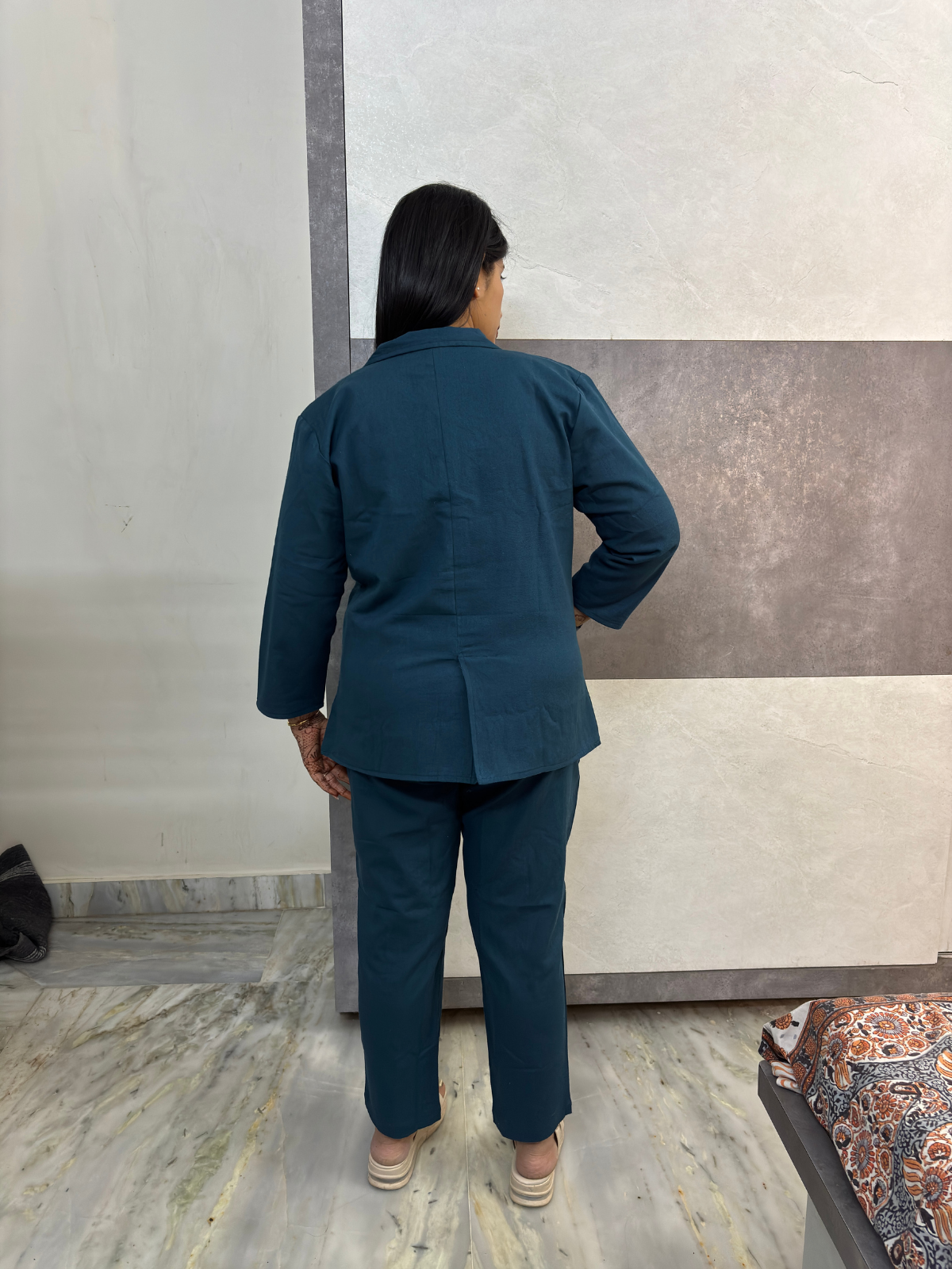 Teal Luxe Minimal Blazer Three Piece Set