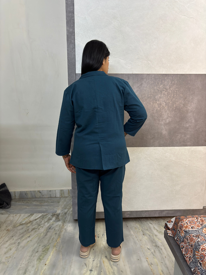 Teal Luxe Minimal Blazer Three Piece Set