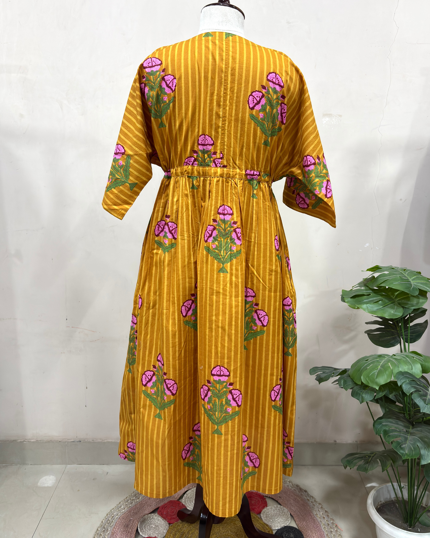 Mustard Floral Printed Kaftan Dress