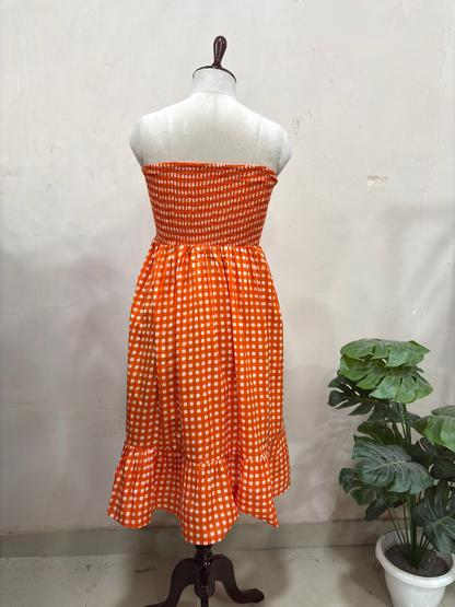 Orange Gingham Bow Dress