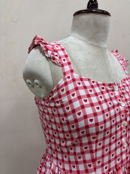 Pink Gingham Heart Print Midi Dress