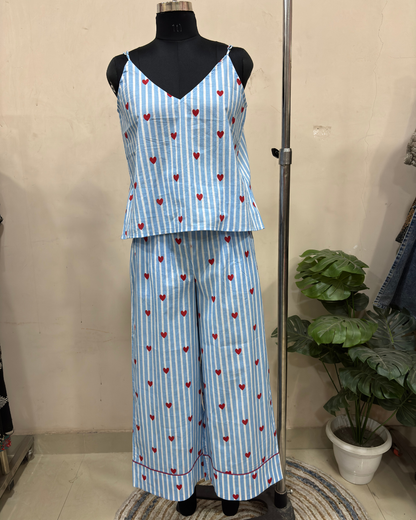 Sky Blue Heart Print Loungewear Set