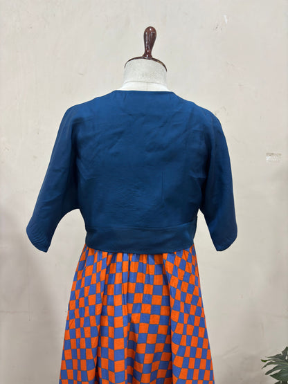 Rust & Blue Checkered Skirt Top Set