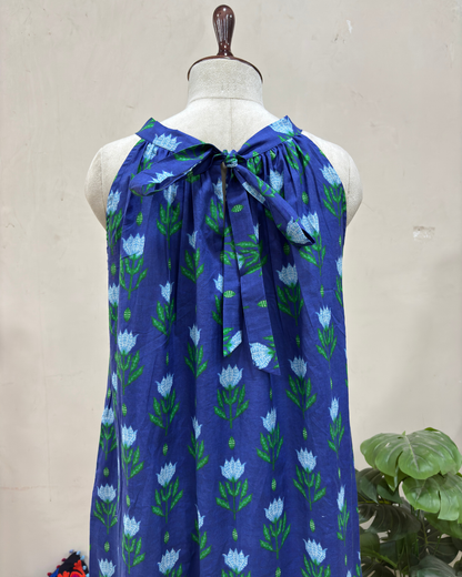 Indigo Tulip Halter Neck Flared Dress