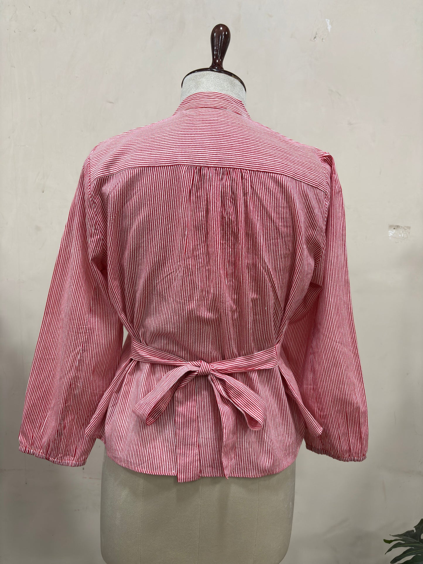 Crimson Stripe Button Top