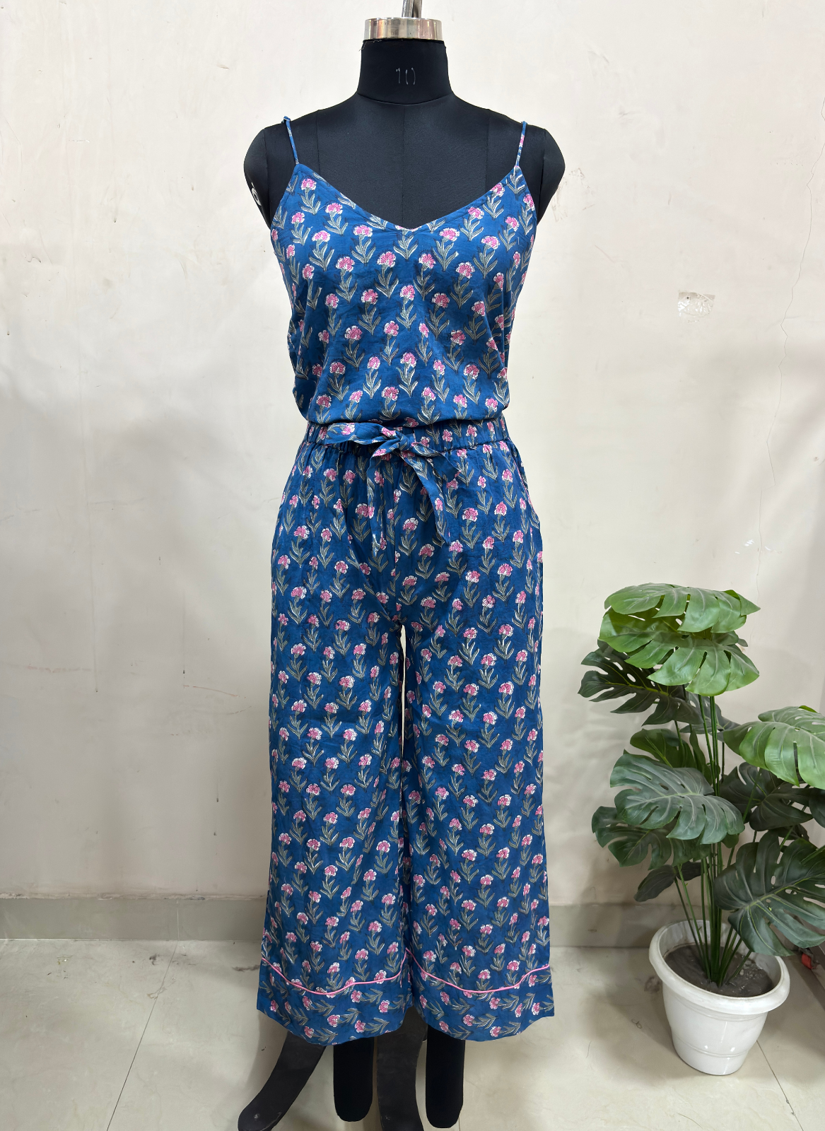 Dark Blue Floral Print Loungewear Set