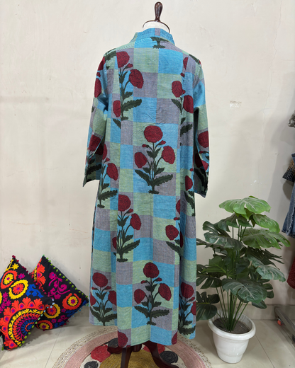 Azure Bloom Printed Maxi Dress