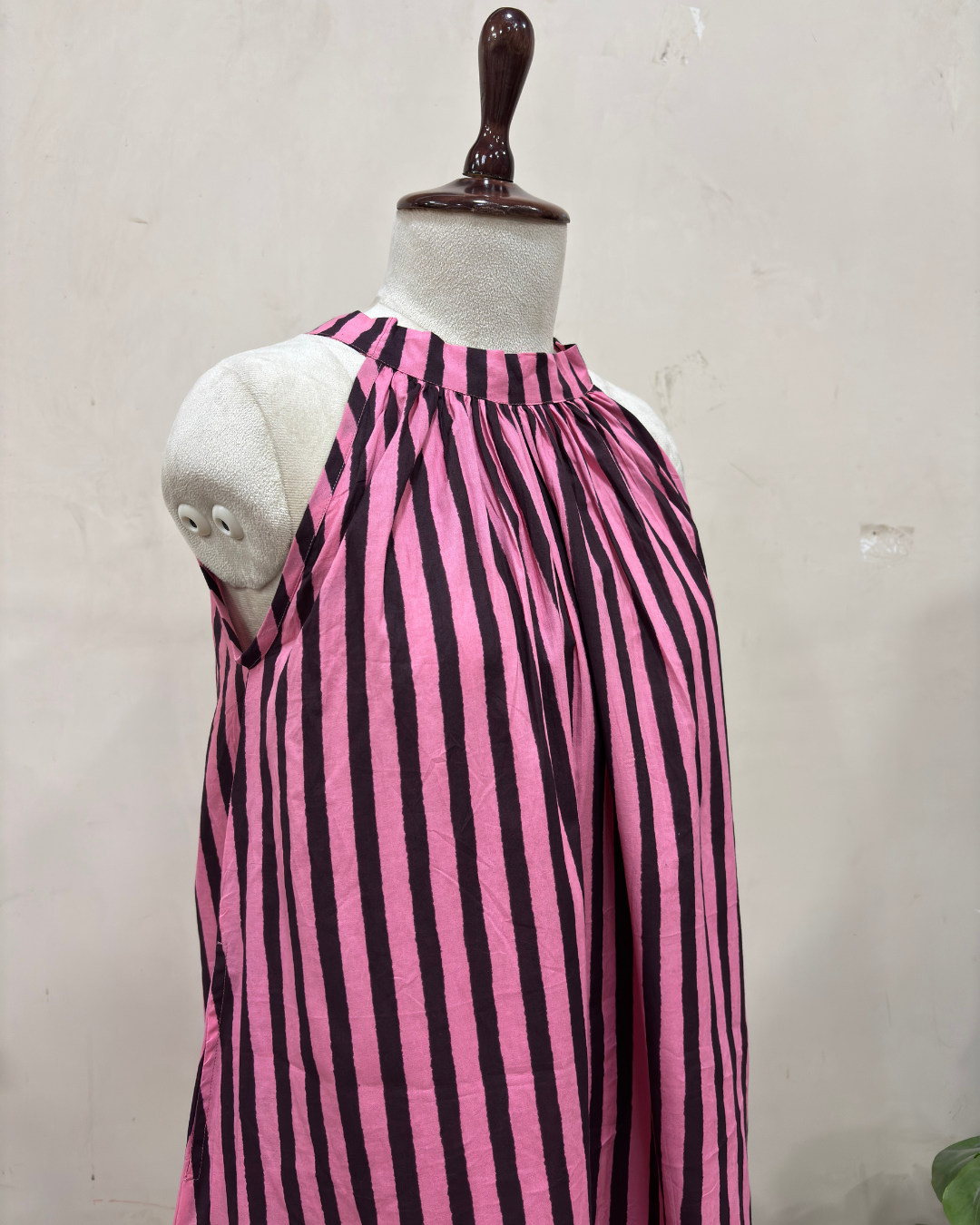 Pink Noir Striped Halter Neck Dress