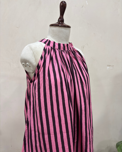 Pink Noir Striped Halter Neck Dress