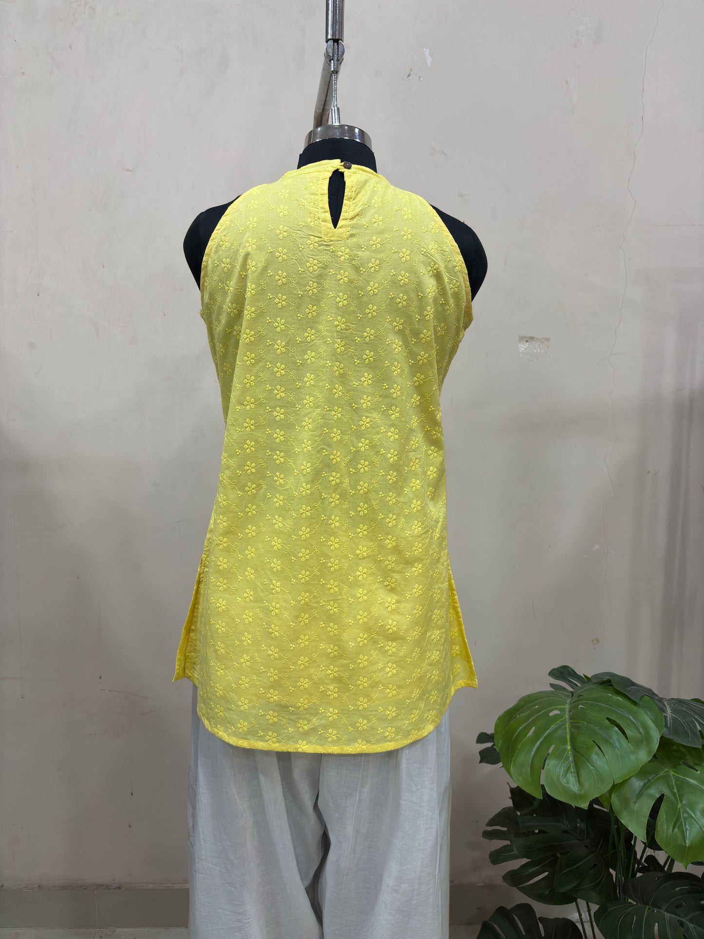 Yellow Embroidered Kurta with White Farshi Salwar