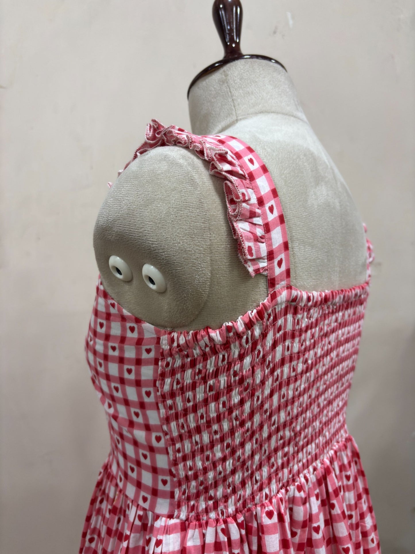 Pink Gingham Heart Print Midi Dress