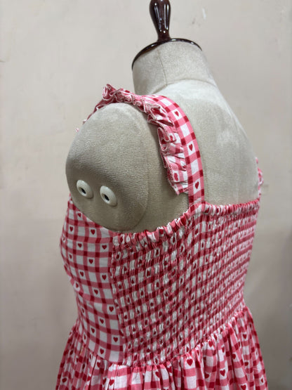 Pink Gingham Heart Print Midi Dress